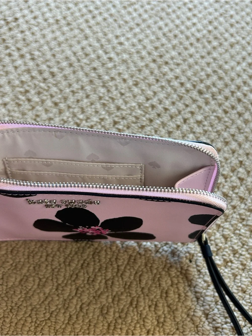 Kate Spade Pink and Black Floral Wristlet Purse